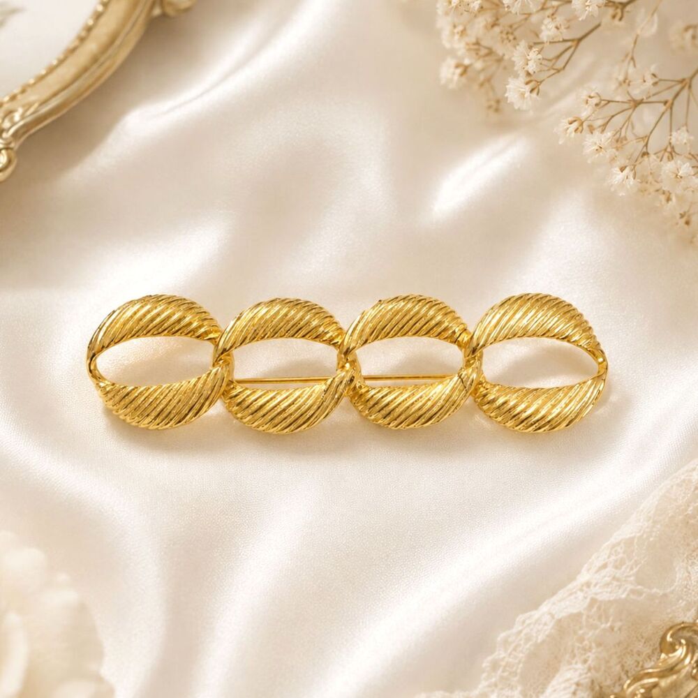 Vintage Textured Gold Tone Long Bar Pin Brooch